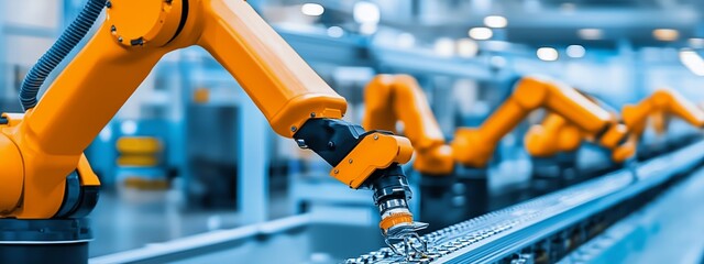 Poster - robotic arms performing assembly tasks in a modern manufacturing facility during daylight working ho