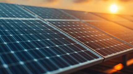 Closeup of Solar Panel with Raindrops at Sunset