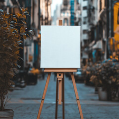 easel blank canvas on the street