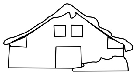 snowy house in winter Doodle element coloring page cartoon illustration