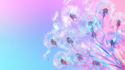 Poster - Pastel Gradient with White Dandelions Blowing in the Wind