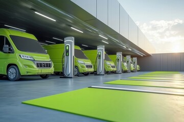 Electric vans charging station with green design and modern architecture