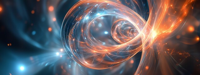 Poster - Vibrant swirling abstract light patterns in blue and orange hues, creating a mesmerizing cosmic effect at night