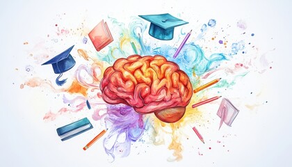 Poster - Creative Watercolor Depiction of Brain Concept