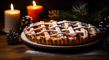 Wall Mural - Holiday apple pie with pinecone decoration