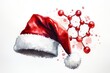 © AI Photo Stock - A whimsical watercolor illustration of a Santa hat and a molecular structure, symbolizing the festive spirit of science, winter holidays, and the wonder of discovery.