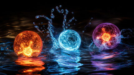 Aufkleber - Abstract representation of colorful spheres splashing in water