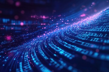Poster - Digital data flow, vibrant particles, abstract technology background