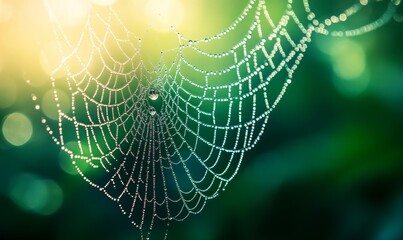 dew, cobweb, green background, shining, calm, one drop, nature, moisture, gentle, serene, peaceful, environment, environmentally friendly, fragile, dew, natural beauty, macro, large