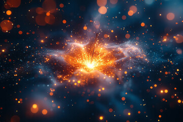 Poster - Close-up of a single sparkler, emitting radiant sparks, with festive colors softly blurred in the background,