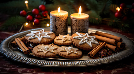 Wall Mural - Christmas cookies with cinnamon decoration