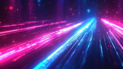 Wall Mural - An otherworldly scene with a cosmic cityscape and vibrant neon lights.