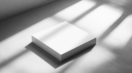 Fototapete - White square reflecting light with sharp geometric shadows, creating a minimalist, high-contrast visual on a clean background.
