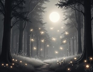 Wall Mural - Enchanting Creatures Illuminated by Moonlight in a Tranquil Forest