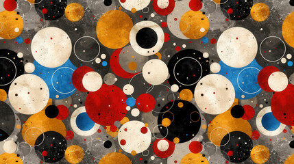 Aufkleber - Colorful abstract design featuring rounded shapes in various sizes and colors, creating vibrant and dynamic composition. interplay of circles in red, blue, yellow, and black evokes sense of energy