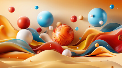 Aufkleber - Vibrant abstract design featuring colorful spheres and flowing waves, creating dynamic and playful atmosphere. Perfect for New Year celebrations and modern art enthusiasts