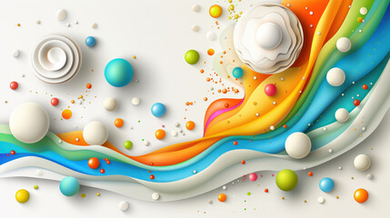 Aufkleber - Colorful abstract layout featuring rounded forms and flowing waves, creating vibrant and dynamic composition. playful arrangement evokes sense of joy and creativity
