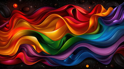 Aufkleber - Vibrant abstract wavy lines create colorful rainbow effect against dark background, evoking sense of movement and energy. flowing patterns blend seamlessly, showcasing spectrum of colors