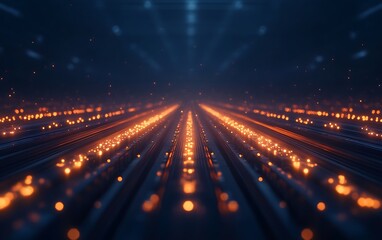 Aufkleber - Description
An abstract digital landscape with glowing orange lines stretching into a dark, futuristic background.
