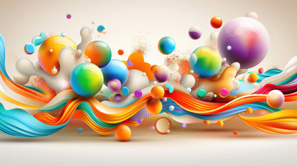 Aufkleber - Colorful abstract composition featuring various rounded shapes and vibrant waves, creating dynamic and playful visual experience