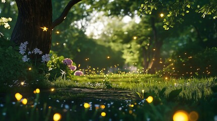 Poster - Fireflies in a Meadow at Dusk