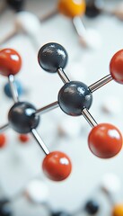 Poster - 3D Render, Close-Up of Molecular Structure, Atoms, Bonds, Chemistry, Scientific Research