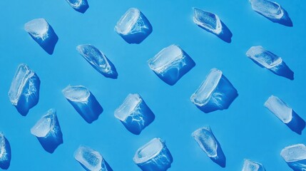 Poster - ice cubes on blue background for refreshing aesthetic