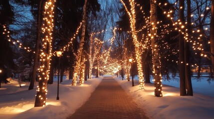 Poster - Enchanted Snowy Forest with Twinkling Lights