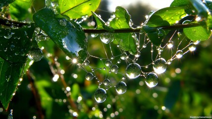 Poster - Dew-Kissed Spider Web in Morning Light