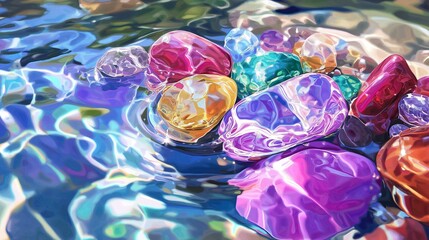 Poster - Crystal-Clear Mountain Stream with Smooth Stones