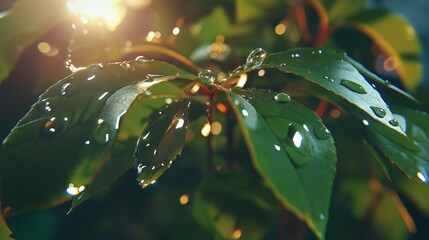 Poster - Close-Up of Water Droplets on a Leaf