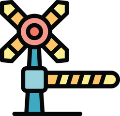 Poster - Railroad crossing sign with closed barrier warning signalling danger to oncoming traffic