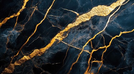 Wall Mural - Luxurious black marble, characterized by golden lines and white veins, beautifully contrasts with the adjacent brown bark texture, creating a striking visual appeal. Ideal for various applications.