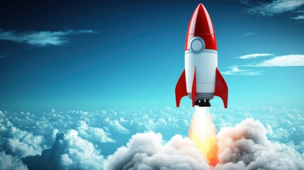 Poster - Rocket Launching into a Clear Blue Sky