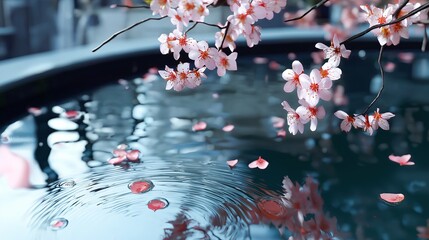 Poster - Blooming Cherry Blossom Trees Over Water
