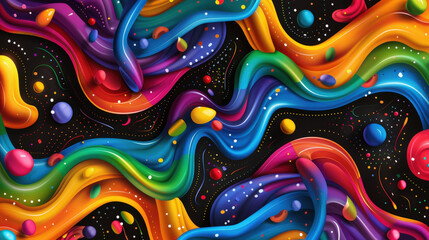 Aufkleber - Energetic groovy lines in radiant rainbow palette create vibrant and dynamic visual experience. colorful swirls and playful shapes evoke sense of joy and creativity