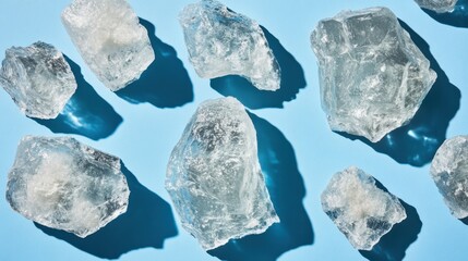 Poster - Clear Ice Crystals on Light Blue Background