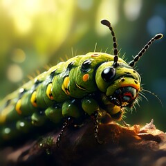 Sticker - green caterpillar on a leaf