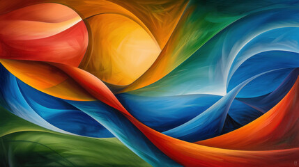 Aufkleber - Vibrant abstract artwork featuring flowing waves of color, including red, orange, yellow, green, blue, and teal, creating dynamic and eye catching composition