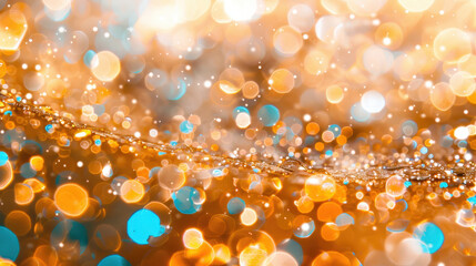 Aufkleber - Shimmering bokeh lights create vibrant and festive atmosphere, perfect for celebrations and events. warm golden and cool blue tones blend beautifully, evoking joy and excitement