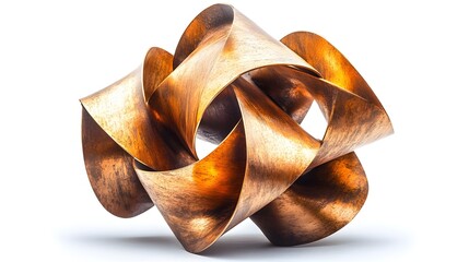 Aufkleber - Captivating metallic swirl abstract sculpture composition with dynamic flowing shapes and patterns in golden bronze tones,creating a modern,elegant and visually striking digital art design.