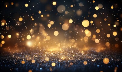 Golden bokeh lights shimmering in the dark for a magical holiday backdrop