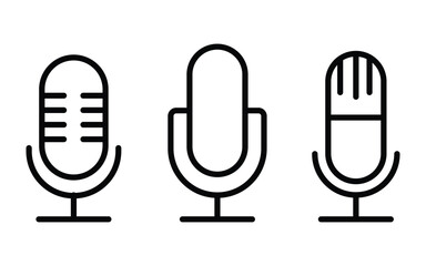 Poster - microphone icon set in outline. different microphone collection. podcast badges. set of different po