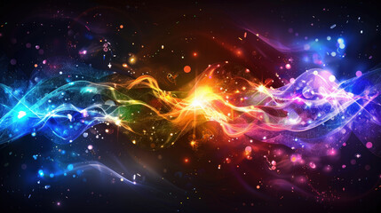Poster - Vibrant wavy lines create mesmerizing background filled with colorful swirls and sparkling lights, evoking sense of energy and creativity