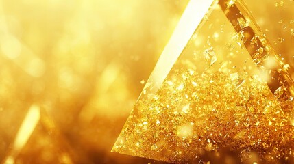 Poster - Abstract background with a gold triangle shape crafted from crystal elements, providing a luxurious texture and an artistic flair, ideal for various design needs, with ample copy space.