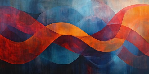Poster - An abstract backdrop featuring lively, flowing lines in shades of red, orange, and blue generates a sense of energy and dynamism.