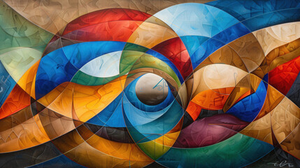 Aufkleber - Vibrant abstract composition featuring blend of colors and shapes, creating dynamic visual experience that captivates viewers attention