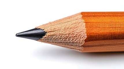Poster - Close-up view of a sharpened wooden pencil with a pointed tip against a neutral,minimalist background. The image focuses on the textured,orange-brown hues of the pencil.