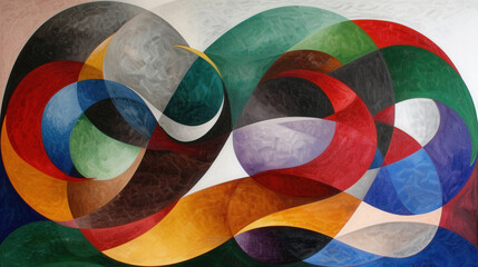 Aufkleber - Dynamic abstract composition featuring rounded shapes in vibrant colors, creating sense of movement and harmony. interplay of curves and hues evokes modern artistic expression