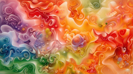 Aufkleber - Whimsical abstract design featuring vibrant wavy patterns in colorful blend of reds, oranges, yellows, greens, and purples, creating joyful and dynamic visual experience